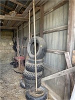 Stack of tires and poles