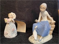 Ceramic Mid-Century Woman & Ceramic woman w/duck