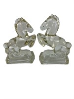 Vintage Crystal Glass Horse Rearing Bookends