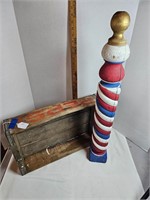 Americana Folk Art Barber Pole and Pepsi Crate