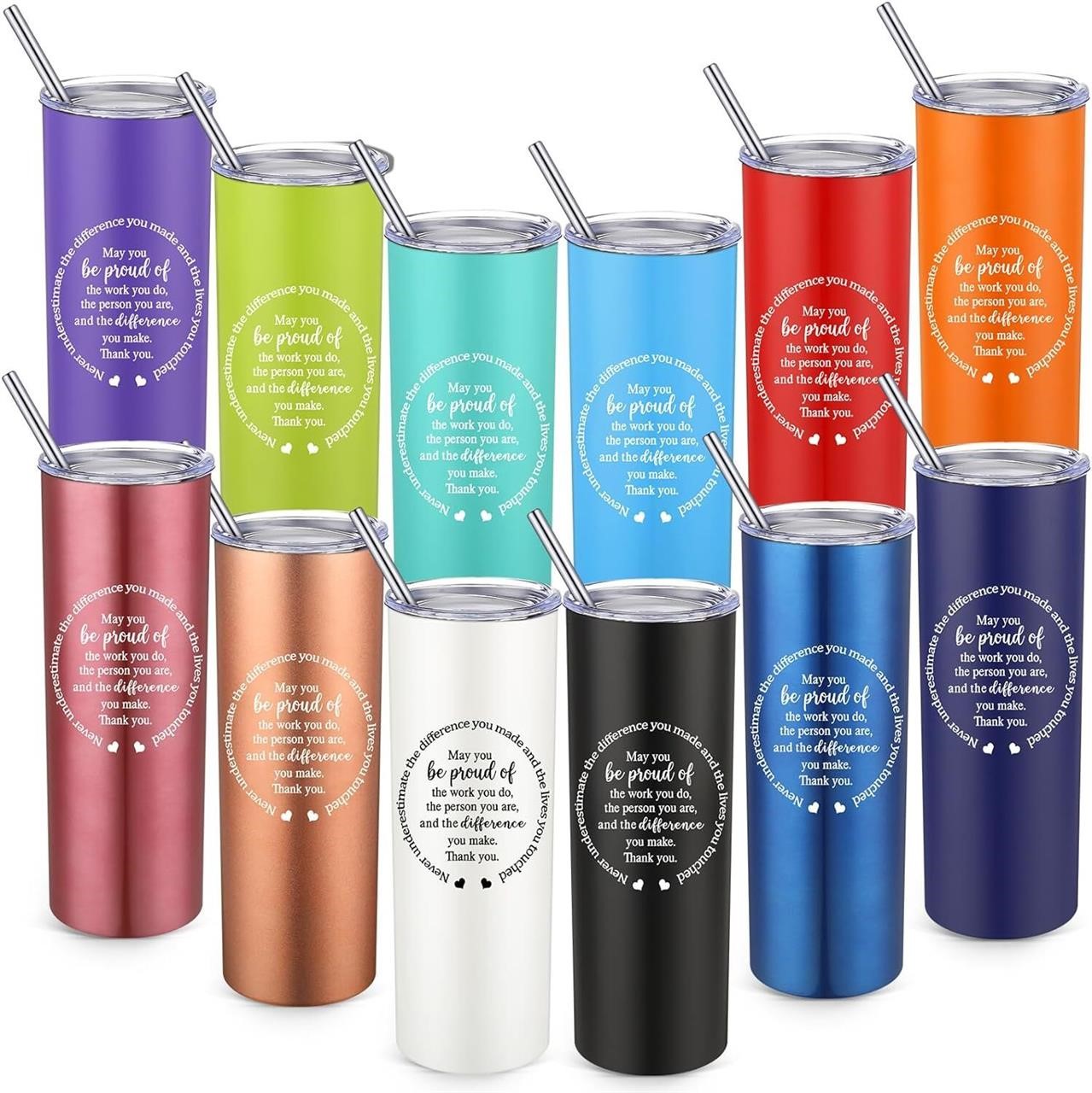 Nuanchu 12 Pcs 20 Oz Stainless Steel Tumblers Cup