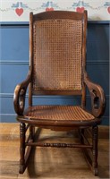 Antique Cane Bottom Wooden Rocking Chair