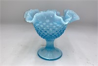 Fenton Hobnail Crimped Blue Compote Dish