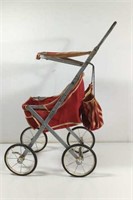 Vintage Metal Red Doll Stroller Ware and Tear As