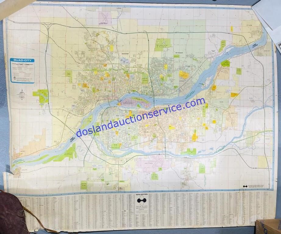Large 1978 Quad Cities Map 52x42 in