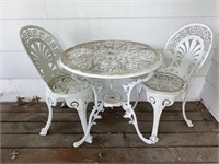 Patio Bistro Set Table Chairs/Wrought Iron/White
