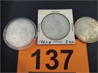 Coin 2 ea 1921-P 1 ea1921-D Morgan Silver Dollar