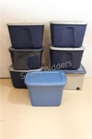 Collection of  Seven Plastic Storage Bins