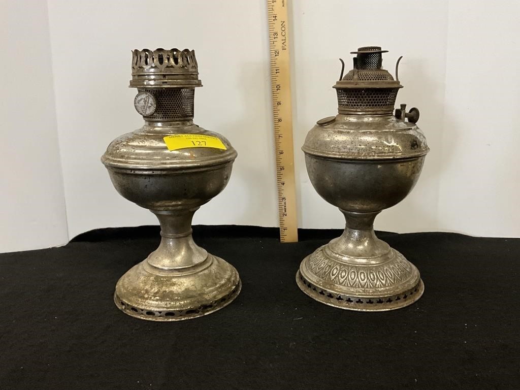 2 Antique Metal Kerosene Oil Lamp