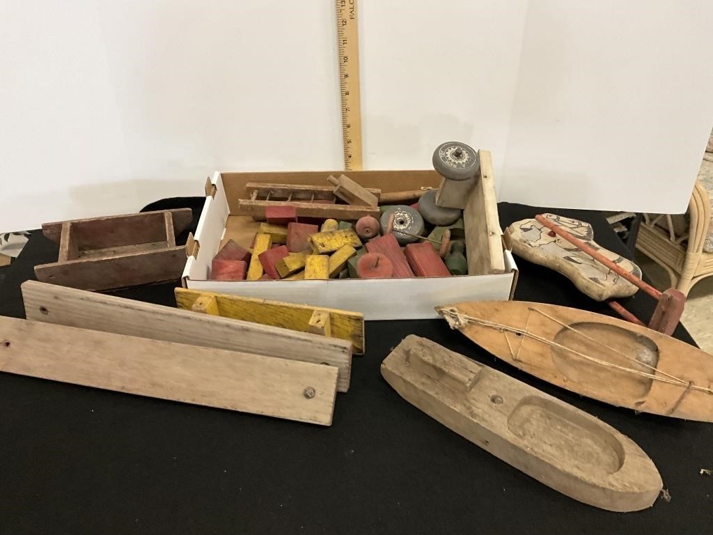 Old Wooden toy parts, blocks