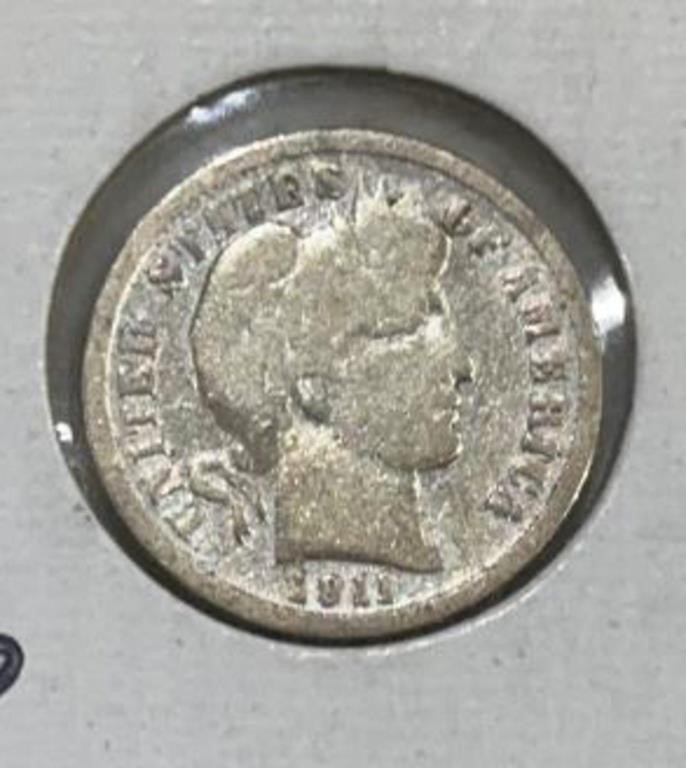 1911-D BARBER DIME (90% SILVER) (GOOD)