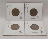 (4) 1913 T.2 Nickels AG-F