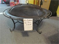 Wrought Iron Base Metal Fire Pit With Screen Dome