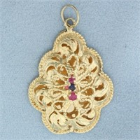 Ruby and Sapphire 3-D Abstract Design Charm 14k Ye