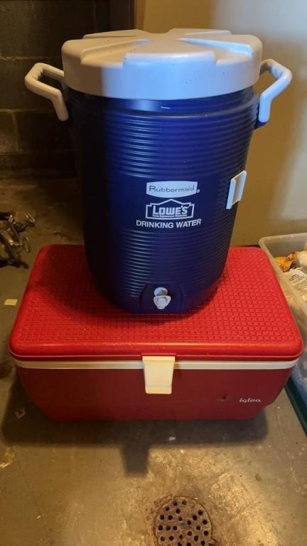 Two coolers, Rubbermaid, drinking water, cooler,