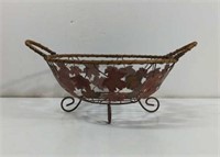 Metal Autumn Leaf Footed Fruit Basket With