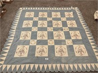 Handmade Embroidered Quilt w/ Scalloped Edge