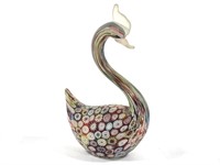 Millefiori Glass Swan Paperweight Murano, Italy 6"