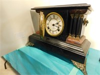 WATERBY MANTLE CLOCK WITH KEY,SOME DAMAGE,