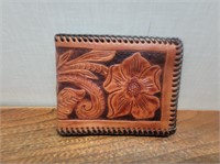 Mens Hand Carved Leather Wallet 4 1/2inLx3 3/4inH