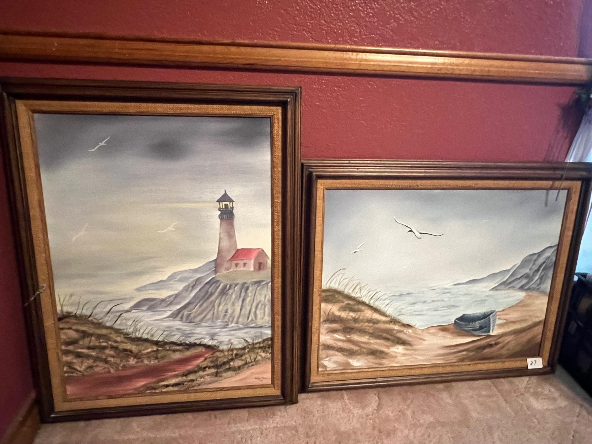 2 SEASIDE/LIGHTHOUSE PAINTING 28 1/2" X 22 1/2"