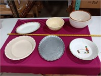 Platters, pie plate, crock bowls,  Dutch Boy