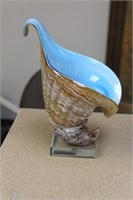 Art Glass Counch Shell on Stand