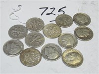 LOT OF 12 ROOSEVELT CIRC SILVER DIME COI