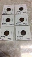 6 wheat pennies  1938-42-42D-44-45-46