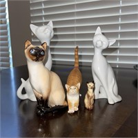 Gathering of Cats 4 Porcelain & 1 Resin