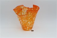Vintage Hand Blown Ruffle Art Glass Vase