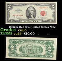 1963 $2 Red Seal United States Note Grades Gem CU