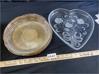 clear Glass Serving Dish w/ Basket & Heart Server