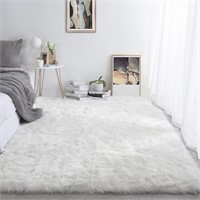 HOMBYS 5x8 Oversized Faux Fur Area Rug for Living