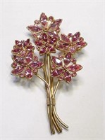 Large Pink Rhinestone Floral Spray Brooch