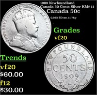 1909 Newfoundland Canada 50 Cents Silver KM# 11 Gr