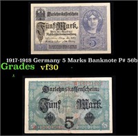 1917-1918 Germany 5 Marks Banknote P# 56b Grades v