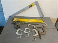 Trigger clamp, multiple C-clamps, level & more