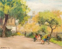 Impressionist Park Scene Painting, Signed.