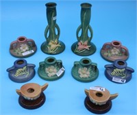 5 PAIRS ROSEVILLE CANDLESTICKS & VASES, PAIR