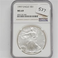 NGC 1997 MS69 1oz .999 Silver Eagle