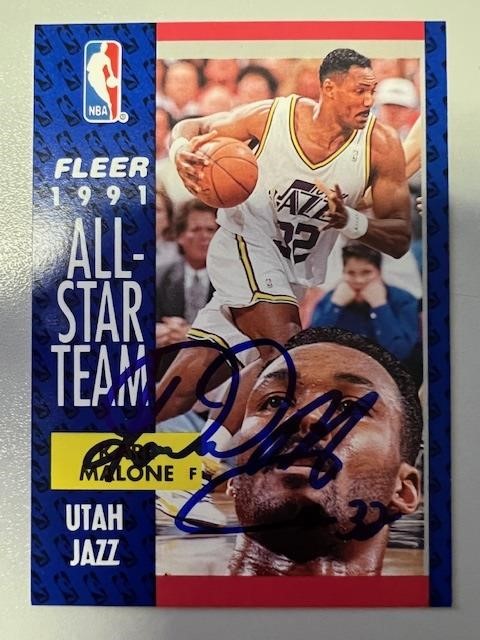 Jazz Karl Malone Signed Card with COA