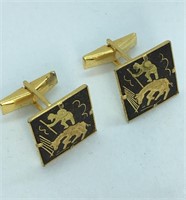 Vintage Cufflinks Black & Gold Reverse Carved