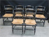 SET 6 BLACK LACQUERED INLAY CHAIRS