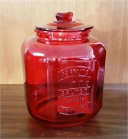 Red Glass Peanut Counter Jar 10"h,7"w