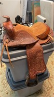 Child's Hand Tooled Leather Horse Saddle