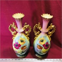 Pair Of Antique Dresden Coburg Vases