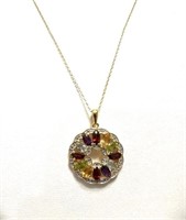 Sterling Silver 4 Ct Multi Gemstone Necklace