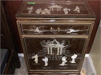 2PC CHINESE HIGH RELIEF LACQUER NIGHT STANDS