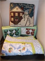 Glass Ornaments, Snowman Pillow & Quilt